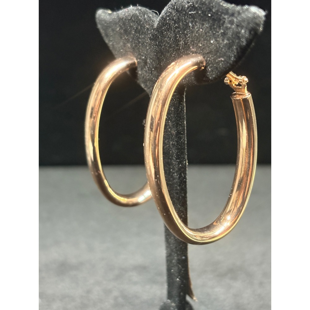 Gold Tone Oval Hoop Earrings Made in Italy